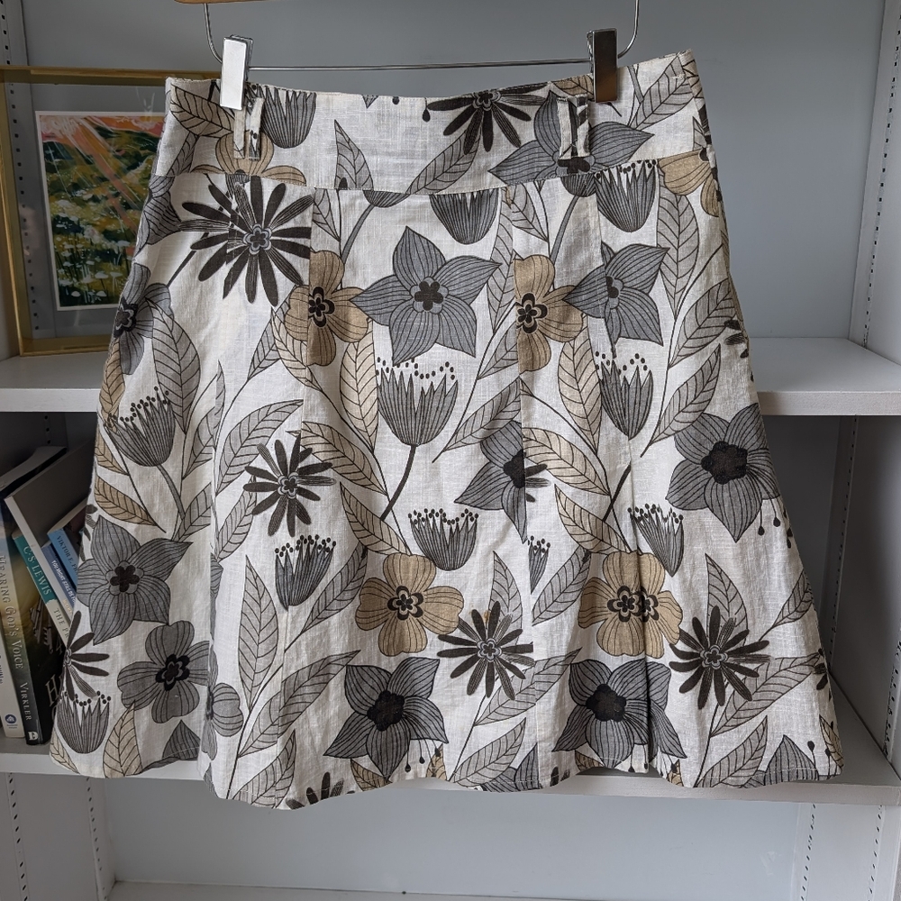 Y2K Floral A-Line Skirt Cream Black Cream Size Small Vintage Cotton Boho Twee - Picture 5 of 10